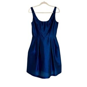 Alfred Sung 100% Polyester Deep Scoop Neck Cocktail Midnight Blue Pocket Dress